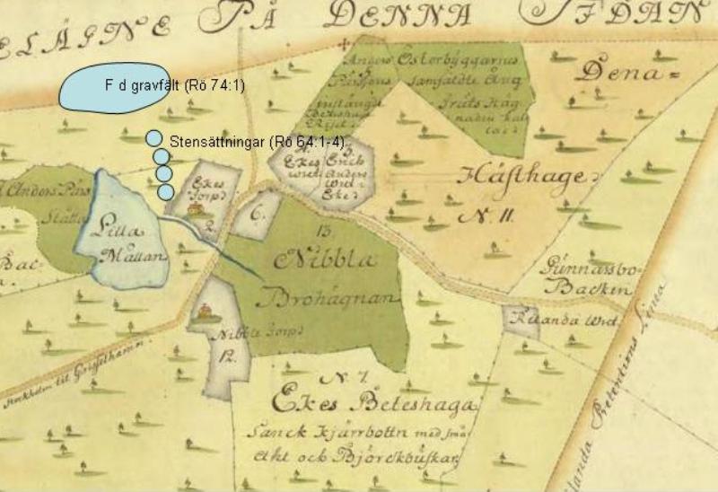 Utsnitt ur karta över Eke 1753
